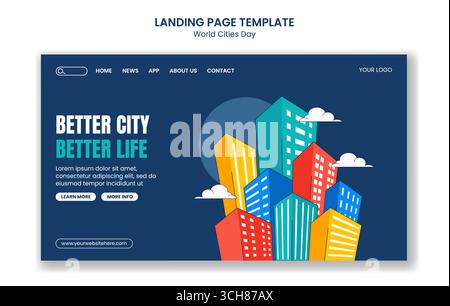 Modello di landing page dei social media per la celebrazione della giornata mondiale delle città nell'illustrazione Flat Cartoon Illustrazione Vettoriale