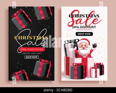 Set di poster clipart degli sconti natalizi. Promozione natalizia modello di cartolina clip art Collection sconto del 50% per la pubblicità dei volantini di dicembre Illustrazione Vettoriale