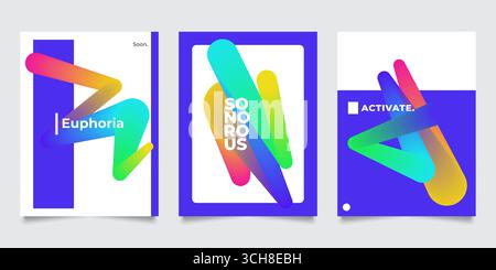 Set di design a poster moderno e semplice, con linee ondulate sfumate. Design astratto per copertina, opuscoli, brochure, banner e modello per poster Illustrazione Vettoriale