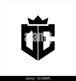 DE Logo immagine vettoriale di uno scudo con uno stile geometrico nitido con una corona appuntita e un carattere spesso Illustrazione Vettoriale