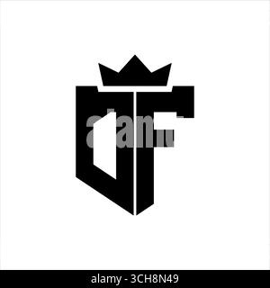 Immagine vettoriale del logo DF di uno scudo con uno stile geometrico nitido con una corona appuntita e un carattere spesso Illustrazione Vettoriale