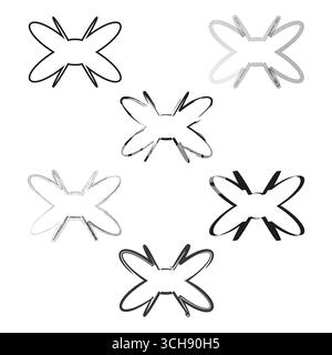 Modello astratto a farfalla. Illustrazione del disegno della linea. Icona di insetto vettoriale. Design piatto minimalista. EPS 10. Illustrazione Vettoriale