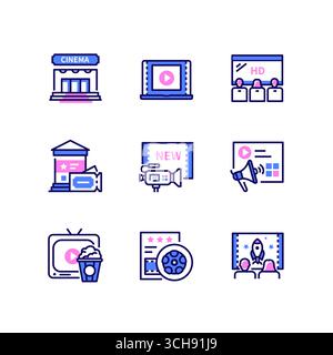 Cinema online: Set di icone in stile moderno Illustrazione Vettoriale