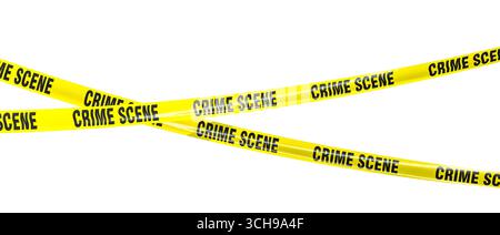Isolamento del nastro della scena del crimine giallo 3d. Foto Stock
