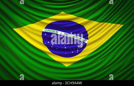 bandiera brasiliana 3d che sventola orgogliosamente Foto Stock