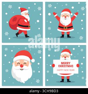 Set di icone di Natale con Babbo Natale. Illustrazione Vettoriale