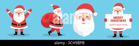 Set di icone di Natale con Babbo Natale. Illustrazione Vettoriale