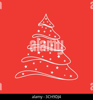 Sfondo rosso con albero di Natale. Modelli di biglietti per Natale e Capodanno. Biglietti d'auguri Illustrazione Vettoriale