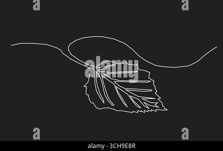 Disegno continuo di una linea della lamella. Illustrazione a linea singola di una pianta di foglie tropicali su terreno nero nero nero. Tropical Leaves concept line art. Illustrazione Vettoriale