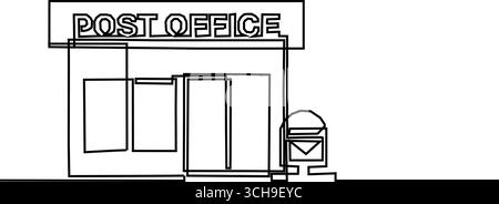 Disegno di una linea di un ufficio postale con un simbolo della posta per il concetto di comunicazione e trasporto pacchi. Illustrazione Vettoriale