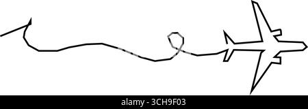 Un disegno in linea continua del percorso dell'aereo. Concetto di business di viaggi nel mondo e voli internazionali, aereo da traino a una sola linea. Continuo. Illustrazione Vettoriale