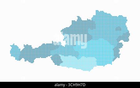 Mappa tratteggiata dell'Austria. Mappa digitale del paese su sfondo bianco. Forma austriaca con punti quadrati. Stile puntini colorati. Quadrati di piccole dimensioni. Illustrazione Vettoriale