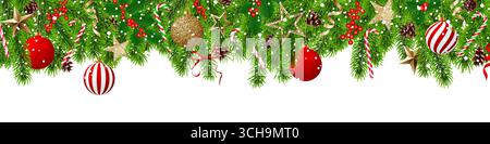 Bordo di Natale, sfondo decorativo, ramo di abete, palla Illustrazione Vettoriale