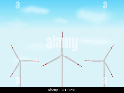 Turbine eoliche , mulini a vento, generatori eolici. Sfondo dell'energia eolica. Energia pulita alternativa. Fonti energetiche rinnovabili. Illustrazione vettoriale. Illustrazione Vettoriale