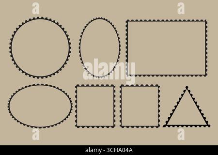 set di cornici vettoriali. Impostazione dei bordi del francobollo. Illustrazione isolata vettoriale. Francobolli fotografici da mockup Illustrazione Vettoriale