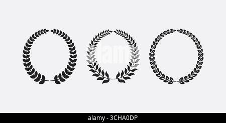 Collezione vettoriale di silhouette a corona in alloro, icone con logo floreale a forma di corona in foglia d'alloro con un design piatto Illustrazione Vettoriale