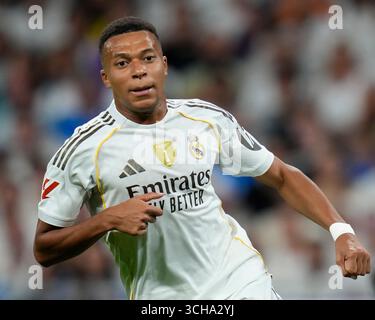 Madrid, Spagna. 30 agosto 2025. Kylian Mbappe del Real Madrid CF durante la partita della Liga EA Sports tra il Real Madrid CF e l'RCD Mallorca giocata allo stadio Santiago Bernabeu il 30 agosto 2025 a Madrid. (Foto di Cesar Cebolla/PRESSIN) credito: PRESSINPHOTO SPORTS AGENCY/Alamy Live News Foto Stock