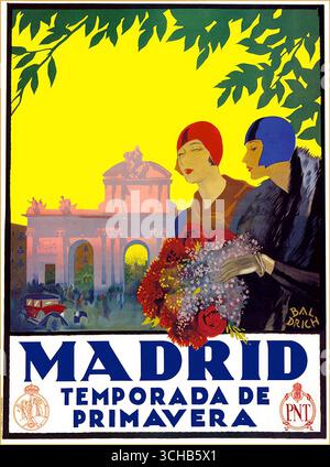 Uno splendido poster di viaggio vintage del 1920 per Madrid in Spagna Foto Stock