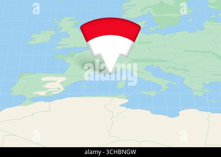 Monaco evidenziato sulla mappa Europa con icona bandiera. Progettazione vettoriale dettagliata. Illustrazione Vettoriale