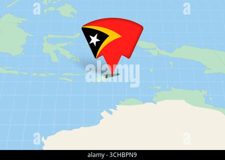 Posizione di Timor Est evidenziata sulla mappa asiatica con l'icona della bandiera. Progettazione vettoriale dettagliata. Illustrazione Vettoriale