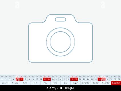 Dicembre 2026 per il calendario desk, calendario modello vettoriale a una riga in inglese. Illustrazione Vettoriale