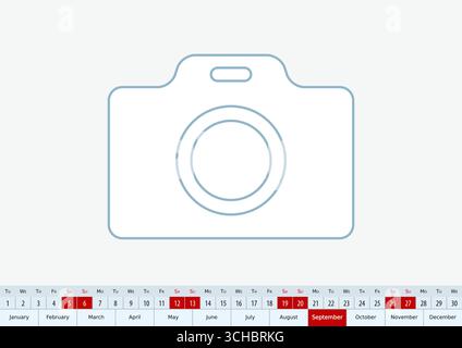 Settembre 2026 per il calendario da tavolo, un modello di calendario vettoriale a una riga in inglese. Illustrazione Vettoriale