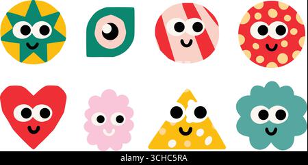 Collezione cartoni animati e colorati – divertente illustrazione geometrica astratta vettoriale per bambini e design creativo Illustrazione Vettoriale