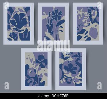 Scopri le eleganti stampe d'arte botanica con splendide sfumature di colore viola Illustrazione Vettoriale