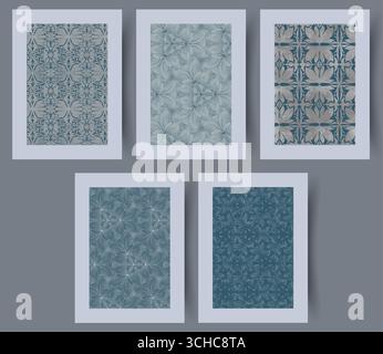 Una splendida collezione di eleganti motivi testurizzati con varie tonalità di tonalità blu Illustrazione Vettoriale