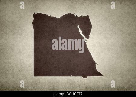 Mappa grunge dell'Egitto stampata su un vecchio foglio. Foto Stock