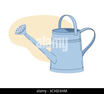 Annaffiatoio in metallo con beccuccio lungo e manico grande. Utensile manuale vettoriale isolato per lavori di giardinaggio o agricoltura, articolo agricolo per lavoratori, agricoltori e giardinieri. L'acqua rustica della campagna può Illustrazione Vettoriale