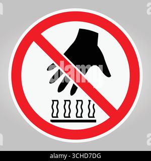 Un segnale di avvertenza con il simbolo di una mano barrato, che indica di non toccare le superfici calde. Essenziale per la sicurezza in ambienti pubblici o sul luogo di lavoro. Illustrazione Vettoriale