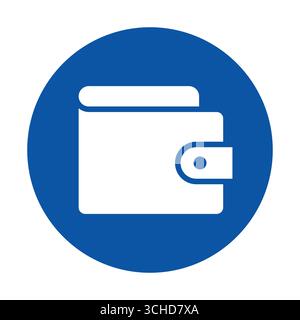 Questa immagine presenta un'icona minimalista del portafoglio bianca su uno sfondo blu brillante, che simboleggia la finanza, il budget e la gestione di varie applicazioni Illustrazione Vettoriale