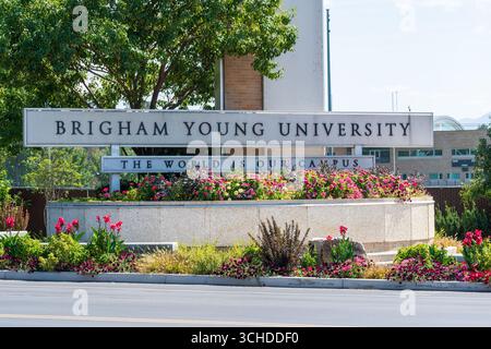 Provo, Utah, USA – 1 settembre 2025: Ingresso al campus della Brigham Young University. Foto Stock
