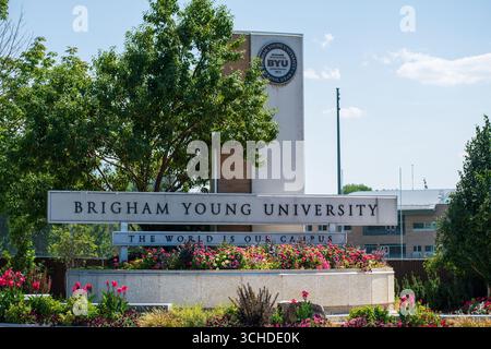 Provo, Utah, USA – 1 settembre 2025: Ingresso al campus della Brigham Young University. Foto Stock