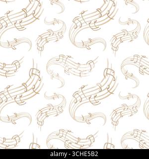 Piedistallo musicale senza interruzioni con note stilizzate color beige in una composizione avvolgente come simbolo di una canzone riprodotta da un giradischi.disegnato a mano Foto Stock