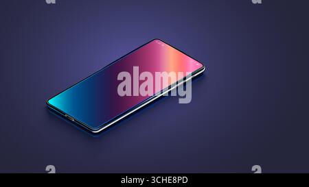 Telefono sulla scrivania. Telefono moderno e realistico su scrivania blu scuro con vista prospettica. Telefono isometrico con illustrazione vettoriale realistica. Nuovo splendente mese Illustrazione Vettoriale