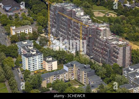 Vista aerea, blocco di appartamenti Hannibal II, ponteggi per lavori di ristrutturazione e ristrutturazione, cantieri edili e gru, Vogelpothsweg, Dors Foto Stock