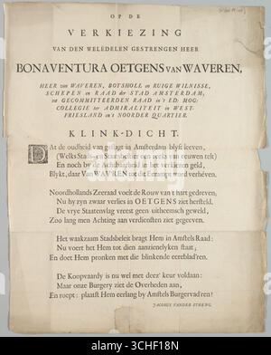 Op de verkiezing van den welëdelen gestrengen heer Bonaventura Oetgens van Waveren ... tot gecomitteerden raad in 't ed- mog- collegie ter admiraliteit in West-Friesland en 't Noorder Quartier Foto Stock