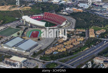 Vista aerea, Estadi de Son Moix, stadio di calcio, centro sportivo, Palma, Maiorca, Spagna, Europa, Isole Baleari Foto Stock