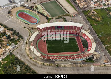 Vista aerea, Estadi de Son Moix, stadio di calcio, centro sportivo, Palma, Maiorca, Spagna, Europa, Isole Baleari Foto Stock