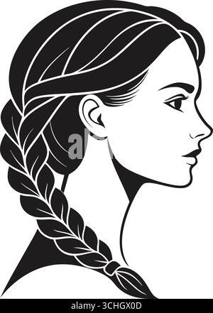 Silhouette elegante di una donna con una classica acconciatura in treccia francese Illustrazione Vettoriale