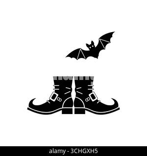 Scarpe da strega e una mazza volante semplice illustrazione vettoriale di Halloween Illustrazione Vettoriale