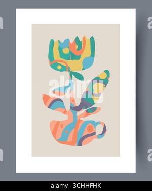 Una vivace e colorata illustrazione di fiori astratti con un design gioioso e divertente Illustrazione Vettoriale