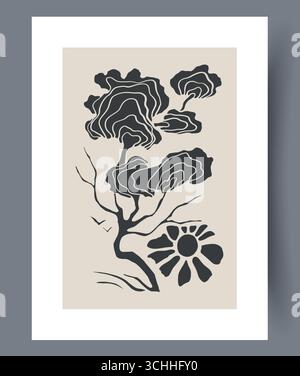 Forme astratte floreali e organiche rappresentate in tonalità e tonalità sorprendenti in bianco e nero Illustrazione Vettoriale