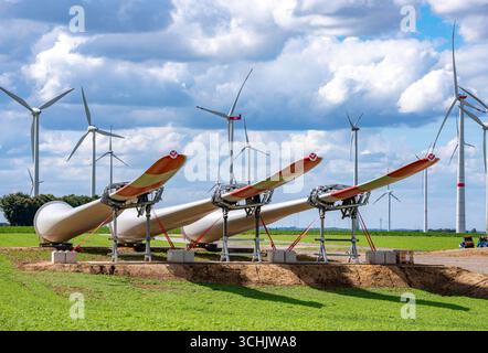 Baustelle für die Erweiterung des Windpark Lövenich, im Rheinischen Braunkohlerevier, östlich von Erkelenz, 4 Vestas V162 Windenergieanlagen mit einer Leistung von 5,6 MW werden neu gebaut, NRW, Deutschland Windpark *** cantiere per l'espansione del parco eolico di Lövenich, nella zona mineraria di lignite renana, a est di Erkelenz, 4 MW, con una capacità eolica di 5,6 MW, Vestas Foto Stock