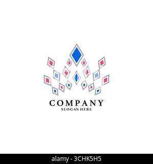 Corona astratta con pietre preziose o diamanti, logo di lusso per gioielleria Illustrazione Vettoriale