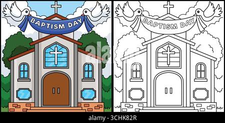 Illustrazione della pagina da colorare della Chiesa del Battesimo Illustrazione Vettoriale