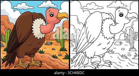 Illustrazione colorata della pagina dei colori dell'Avvoltoio degli uccelli Illustrazione Vettoriale