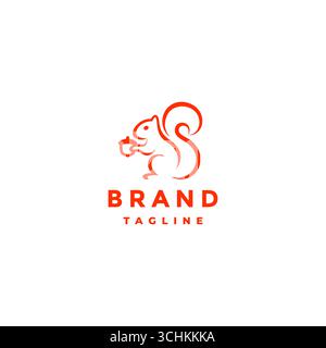 Design con logo Acorn Nut di tenuta dello scoiattolo. Linea silhouette di scoiattolo con logo. Illustrazione Vettoriale